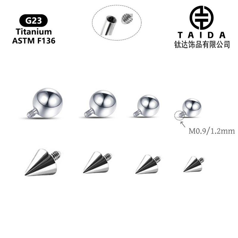 F136 titanium alloy round ball pointed cone replacement head F136 external thread eyebrow piercing lip piercing DIY piercing jewelry accessories F136 titanium alloy round ball pointed cone replacement head F136 external thread eyebrow piercing lip piercing DIY piercing jewelry accessories