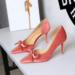 9269-AH135 European and American style sexy red sole thin heel side empty high heels women's bow pointed banquet si