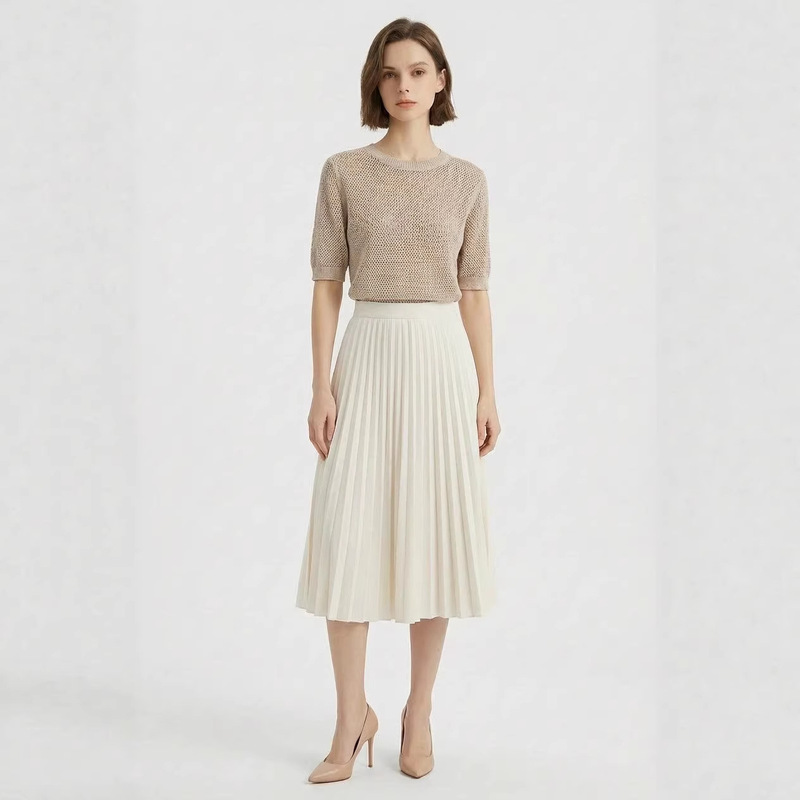 Bc Same Style Tencel Linen Hollow-Out Sequin Knit Top Summer Women's New High-End Round Neck Short-Sleeve French-Style Blouse Bc Same Style Tencel Linen Hollow-Out Sequin Knit Top Summer Women's New High-End Round Neck Short-Sleeve French-Style Blouse