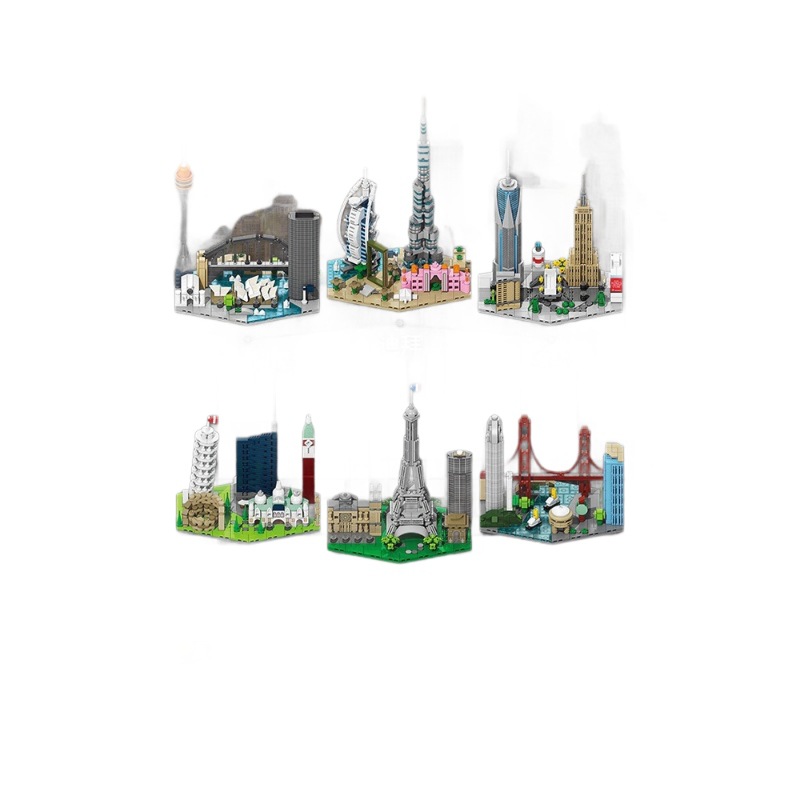 Signos de la ciudad skyline arquitectura vista callejera bloques modelo de micro paisaje juguetes para niños adornos rompecabezas regalos del 1 de junio