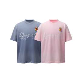 邦欧罗美式贴布字母数字水洗短袖T恤男女潮牌夏季百搭短袖T恤上衣