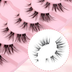 廠家熱推歐美跨境款假睫毛狐系斜飛一片式睫毛透明梗化纖眼睫毛