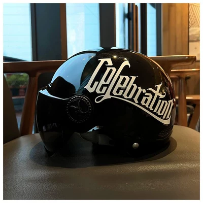 Motosiklet kaskı (dəbilqə) and scooters, suitable for men and women - 3c-certification-black-lettering-brown-sunscreen-short-lenses-3c-certification-one-size-fits-all-head-sizes-for-both-men-and-women-54-60cm