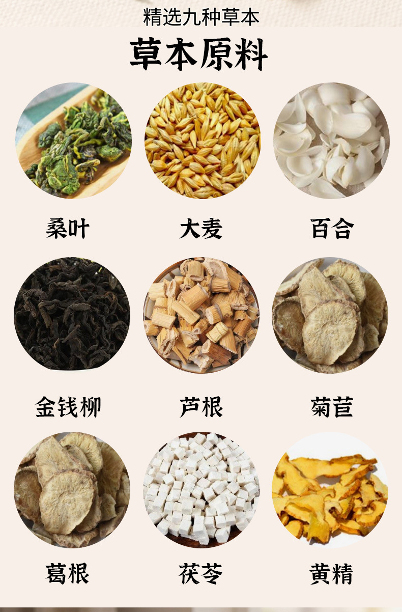 Nine Ingredient Herbal Tea Jiu Wei Cao Ben Cha 60g Sugar Free Hot Brew Tea Bags quality and texture