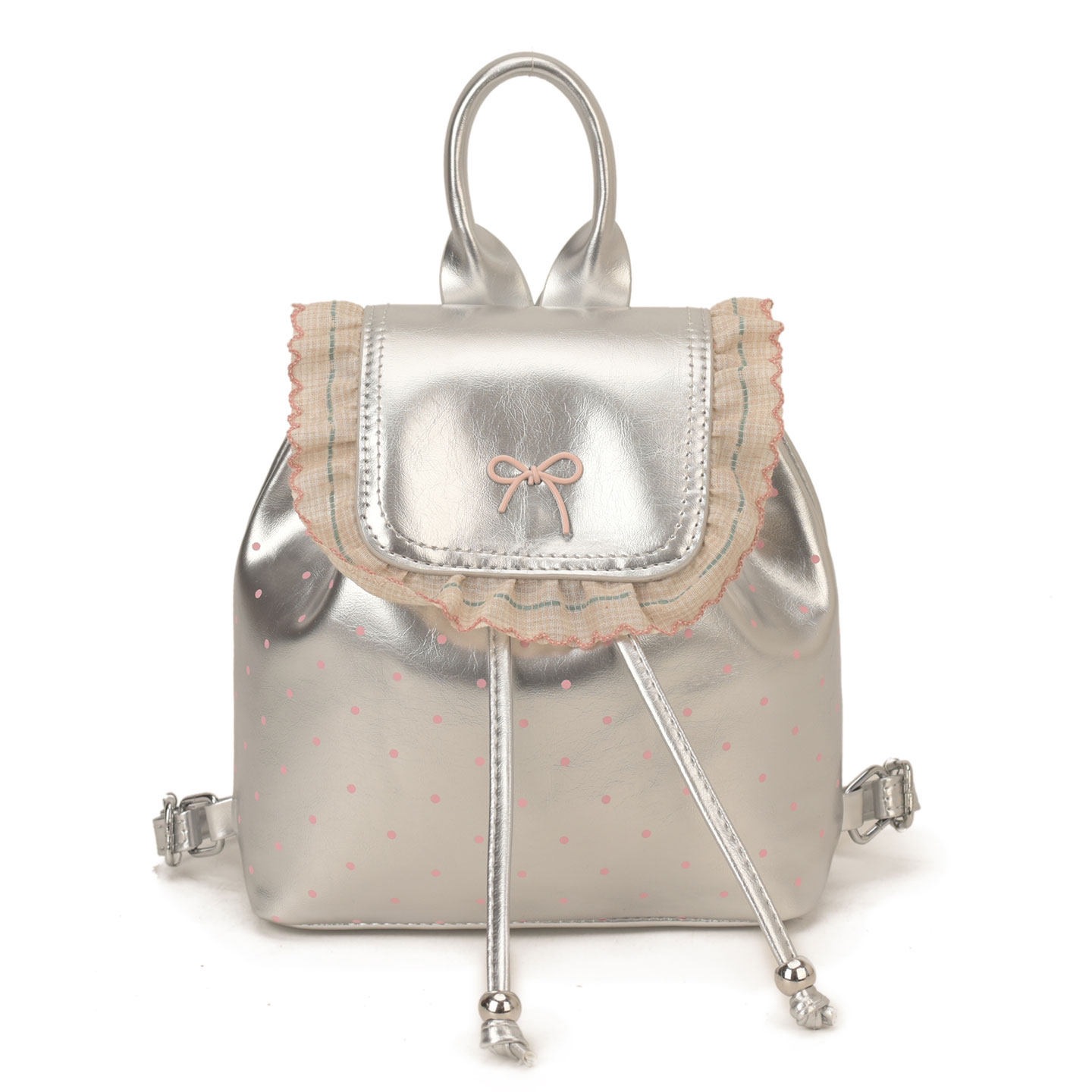 Mochila de estilo plateado de gran capacidad de viento de hoja de loto para mujeres nuevas olas de viaje de laterales de la mochila de estudiantes 2026 fiesta