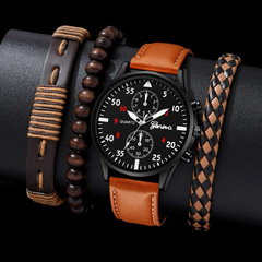 Cross-border men's casual fashion foreign trade trend sports leather watch strap watch business quartz watch set