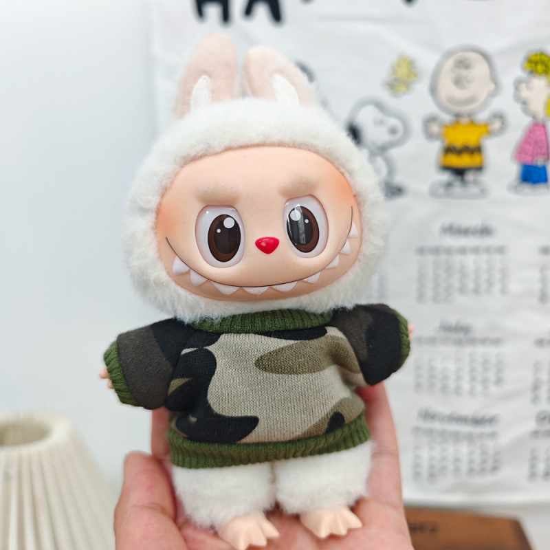 17 センチメートルビニールぬいぐるみマカロンラブブ LABUBU ベビー服ピンクガーゼスカートヘアアクセサリー着替え|undefined
