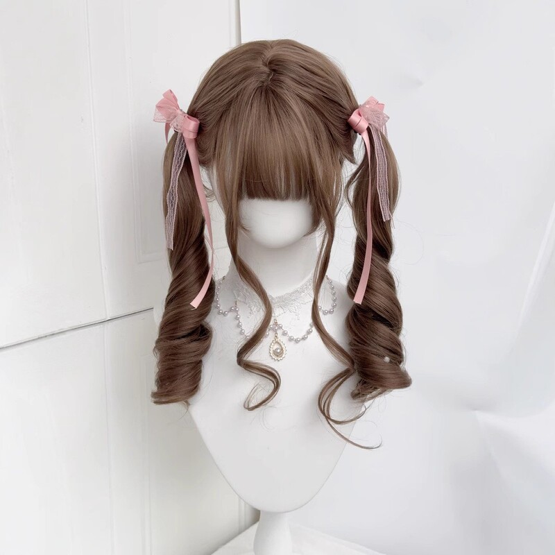 Wig Female Honey Brown Roman Curls Air Bangs Long Curly Hair Sweet Full Headgear Lolita Long Curly Hair Jk Young Girl