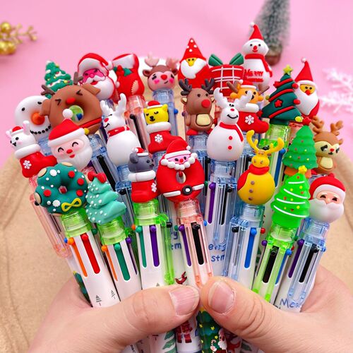 Christmas six-color ballpoint pen cute cartoon multi-color ballpoint pen multi-function press color oil pen stationery 6-color pen