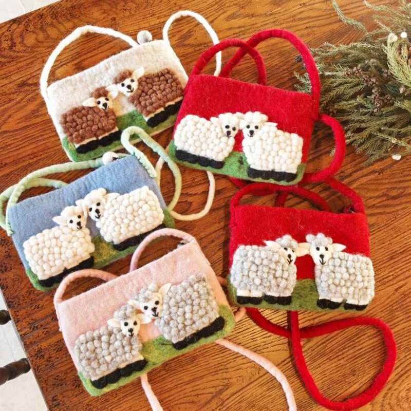 Nepalese Handmade Wool Felt Card Holder, Mobile Phone Bag, Fresh Style Coin Purse, Nepal's Two Beautiful Sheep, Single Shoulder Strap