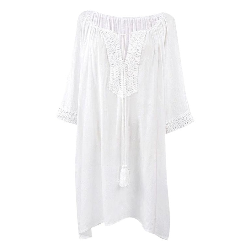European and American new style cotton lace plus size loose bikini swimsuit outer blouse beach sun protection coverall women's holiday wear