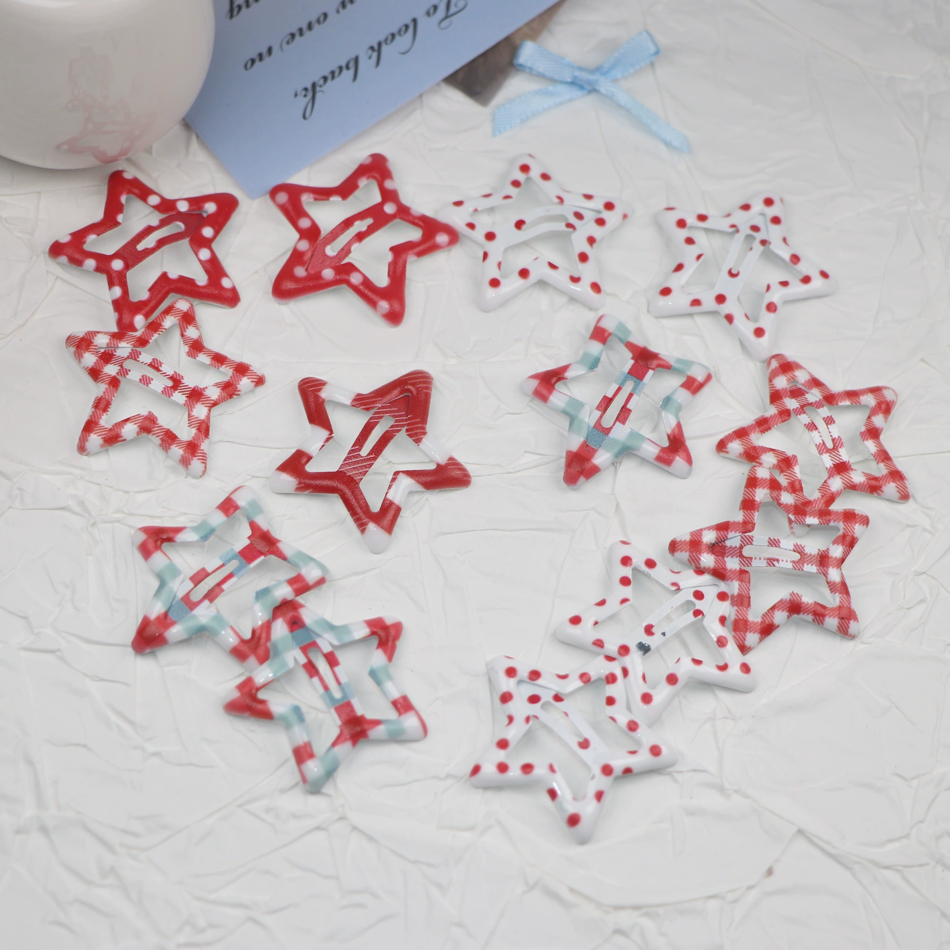 Зажим BB с пятиконечной звездой с цветным принтом, заколка для волос в красный горошек, аксессуар для волос с рисунком для девочек, зажим для челки, заколка для волос, боковой зажим, популярный стиль.