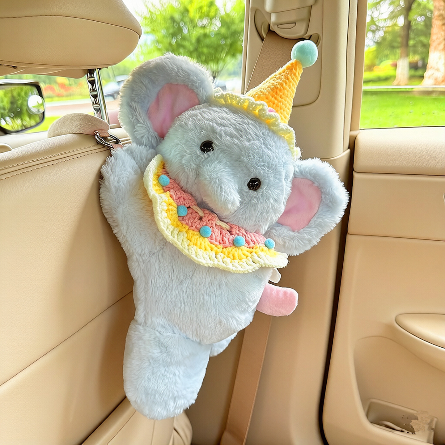 Cute little elephant car tissue box, seat back hanging tissue box, plush toy hanging bag, car tissue box