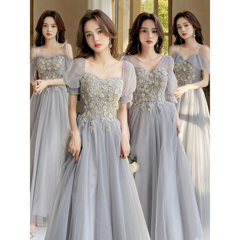 2026 New Style Bestie Dress, Sister Group Dress, Women's Gray Bridesmaid Dress Wholesale, Slimming Performance Host Dress