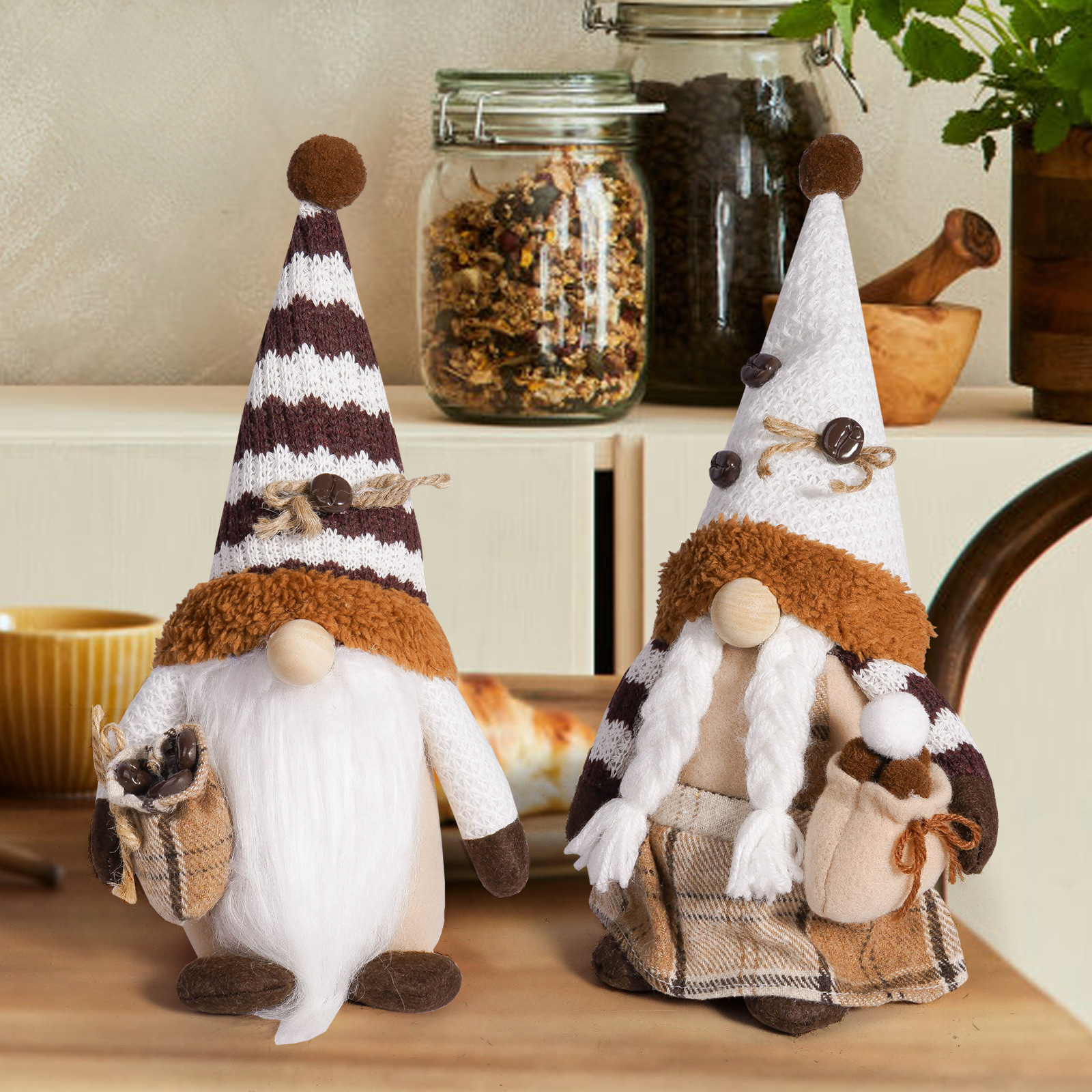 Café transfronterizo luminoso muñeca sin cara linda bolsa de café de punto con lámpara enano Rudolph decoración