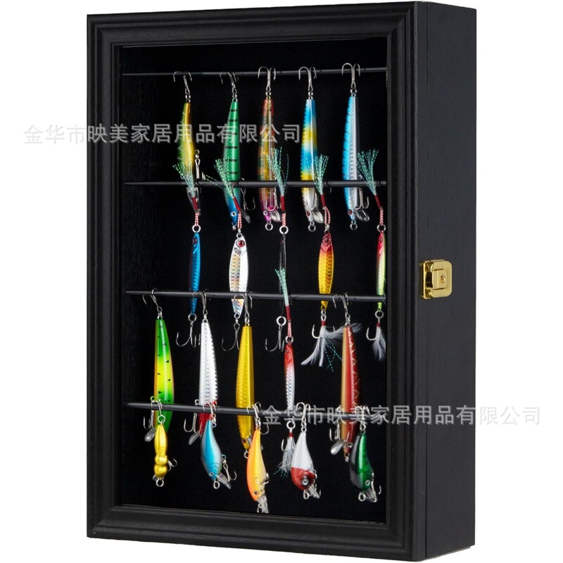 Cross-border wooden flip-top fishing bait storage box, multifunctional display box for fish hooks, home fishing gear storage box