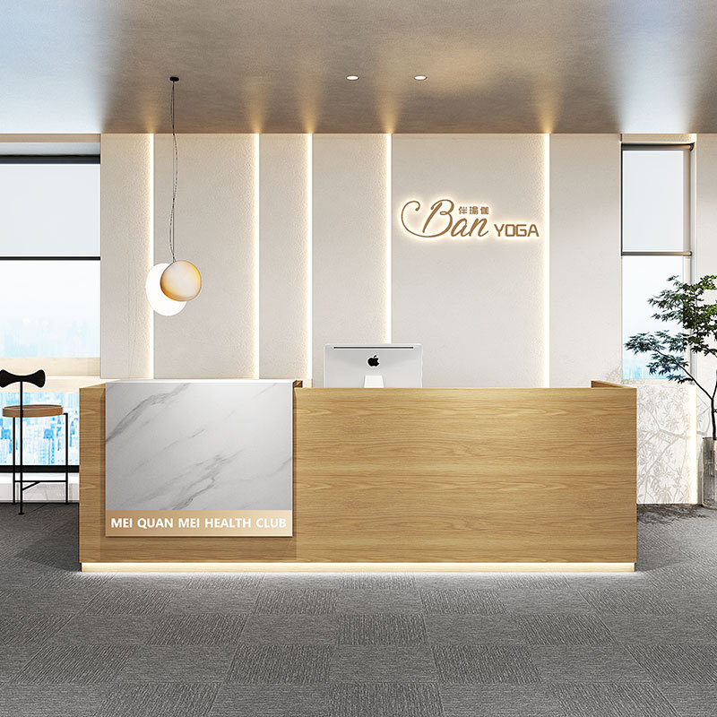 新中式仿大理石商用前台收银台服装店铺吧台美容院公司接待台柜台