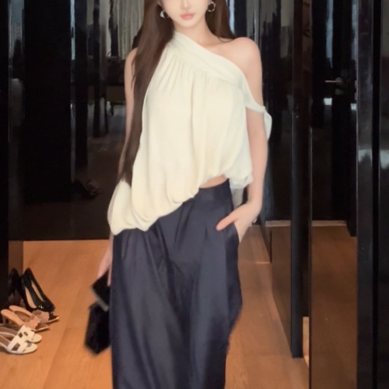 不规则斜肩飘带背心吊带女夏季新款别致休闲宽松显瘦百搭无袖上衣|undefined
