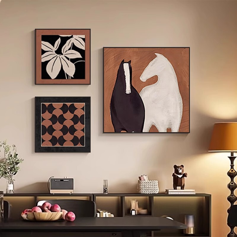 Middle Ancient Retro Style Living Room Decorative Painting Bedroom Virtue Pull Hanging Painting Abstract Art Sofa Background Wall Restaurant Mural