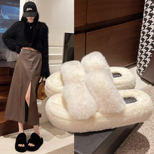纯色毛拖鞋女士秋冬新款韩版软底平底一字毛毛鞋保暖舒适家居毛拖