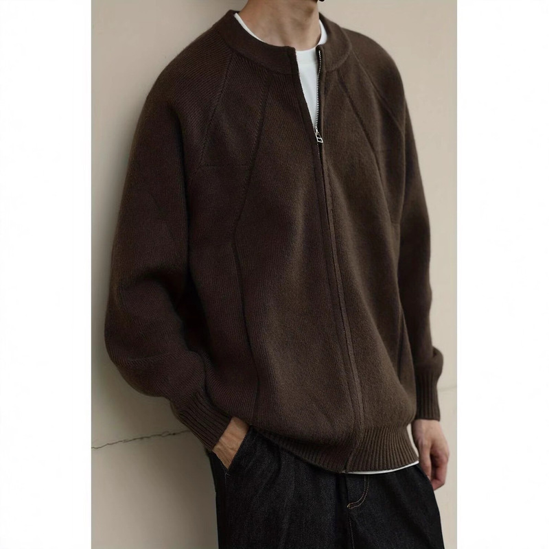 Knitted Cardigan Jacket Men's Sweater Spring and Autumn Sweater Trendy Brand Jacket Loose Casual Top Coffee Color