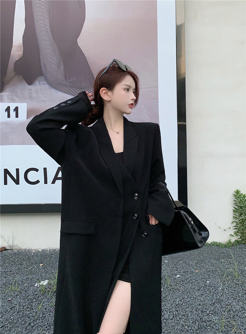 2022秋季新款复古气质双门襟设计感宽松西装过膝长款风衣外套女