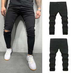 High-quality European and American men's elastic tight ankle jeans for foreign trade independent station classic men's rotten