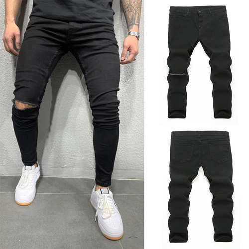 High-quality European and American men's elastic tight ankle jeans for foreign trade independent station classic men's rotten