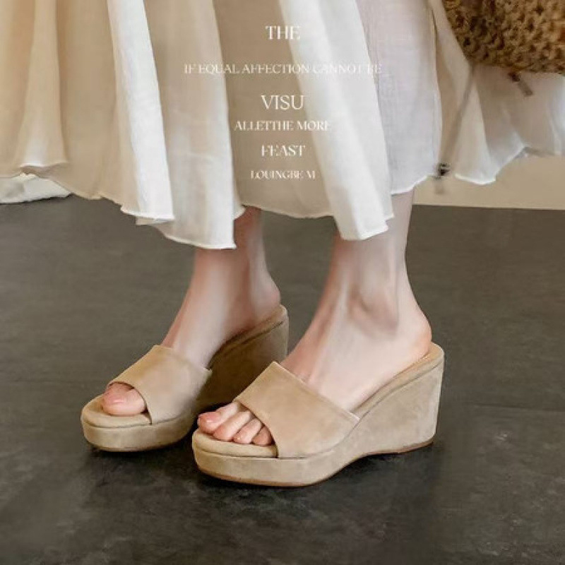 8cm Suede Version~Korean Niche High-Heeled Shoes for Women, Summer Open-Toe Wedge Sandals, Waterproof Platform Slip-Ons for Outdoor Wear 8cm Suede Version~Korean Niche High-Heeled Shoes for Women, Summer Open-Toe Wedge Sandals, Waterproof Platform Slip-Ons for Outdoor Wear