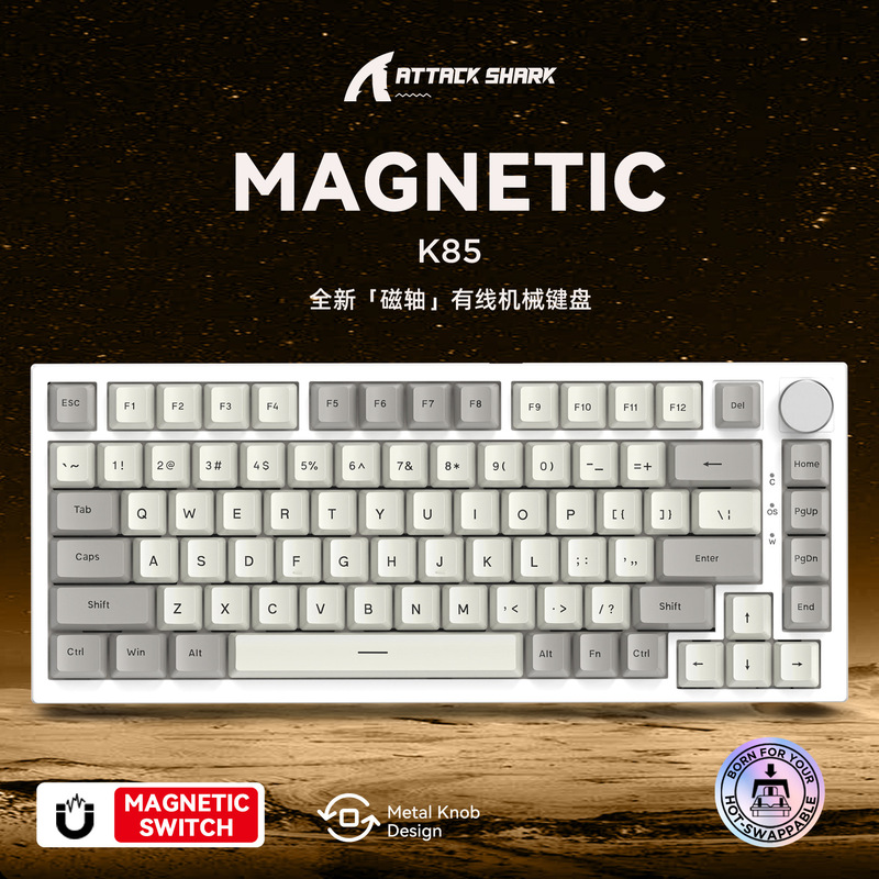Attack shark K85 e-sports magnetic axis mechanical keyboard customized PBT keycap RT mode 82 key RGB adjustable keyway Attack shark K85 e-sports magnetic axis mechanical keyboard customized PBT keycap RT mode 82 key RGB adjustable keyway