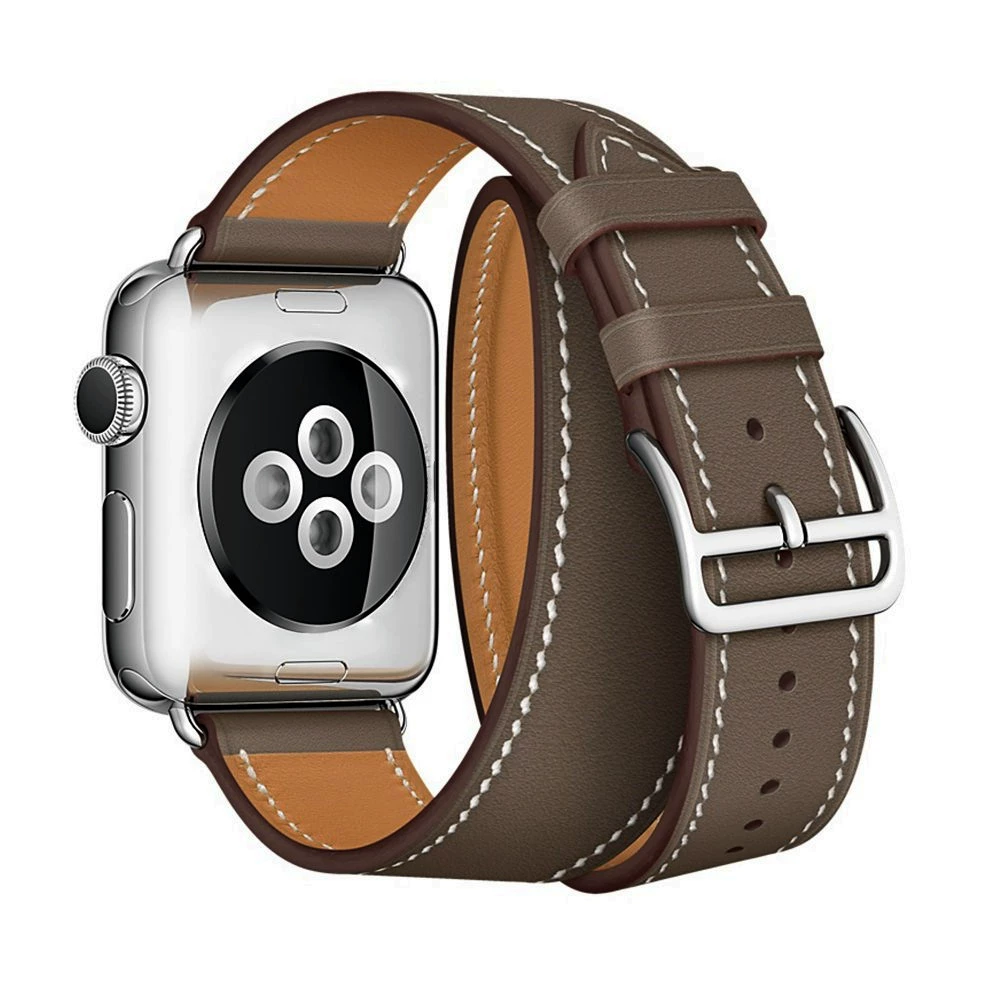 Применимый ремешок из кожи с двойным кольцом для Apple iWatch7, кожаный браслет с контрастной заплаткой для Apple Watch8654se