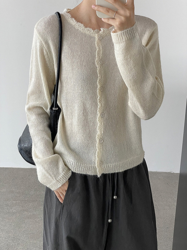 滔川   2025早新品显瘦花边马海毛针织开衫女圆领气质上衣YL570|undefined