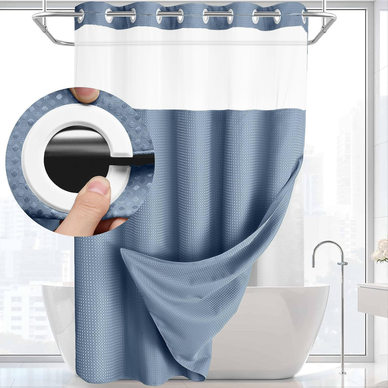 Factory Customized Waffle Double-Layer Large Ring Shower Curtain Bathroom Curtain Waterproof and Mildew-Proof Shower Curtain Toilet Partition Curtain