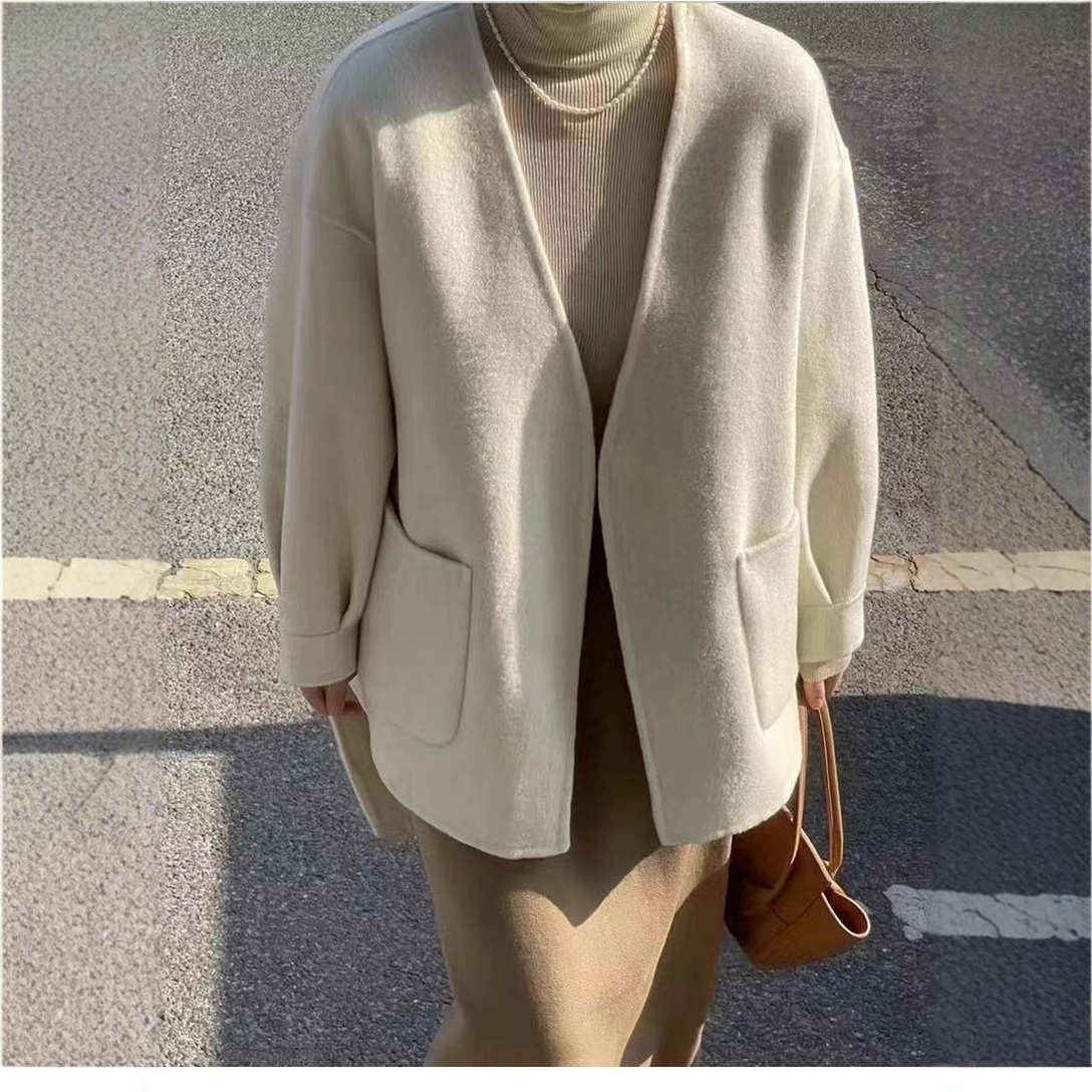 Чистые красные взрывы 2023 новое осенне-зимнее двустороннее шерстяное пальто, короткое корейское версия свободного повседневного шерстяного пальто в наличии