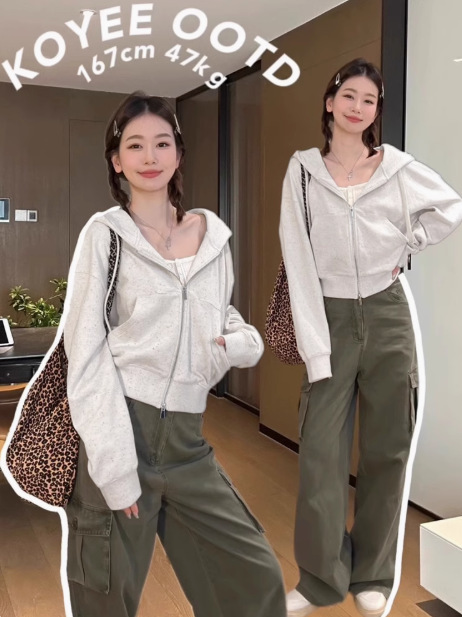 山东即墨卫衣连帽短外套女初秋收腰修身上衣韩秋季穿搭美式小个子|undefined