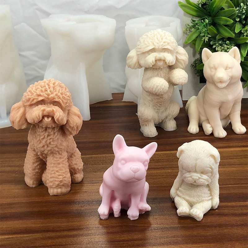 3D立體小狗泰迪狗香薰蠟燭硅膠模具動物擴香石膏擺件小狗滴膠模具