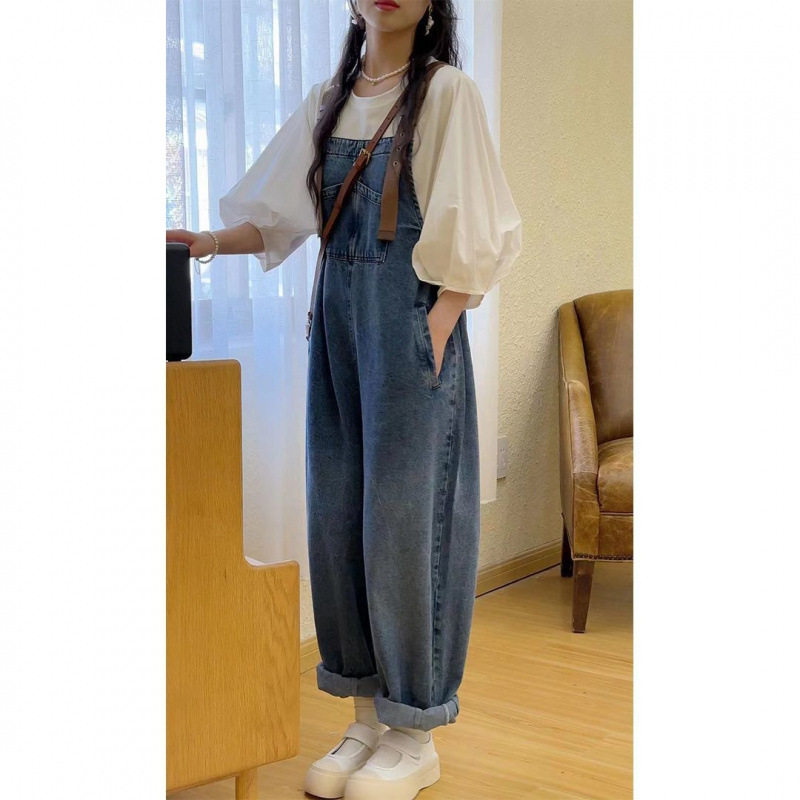 灯笼袖上衣背带裤套装一整套2025春秋新款帅气显瘦背带裤日系可爱|undefined