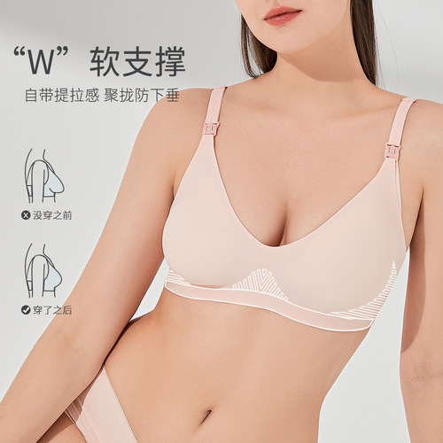 86051 One-hand unbuttoning and convenient breastfeeding wire-free underwear, comfortable jelly strip top-supporting nursing bra for mothers