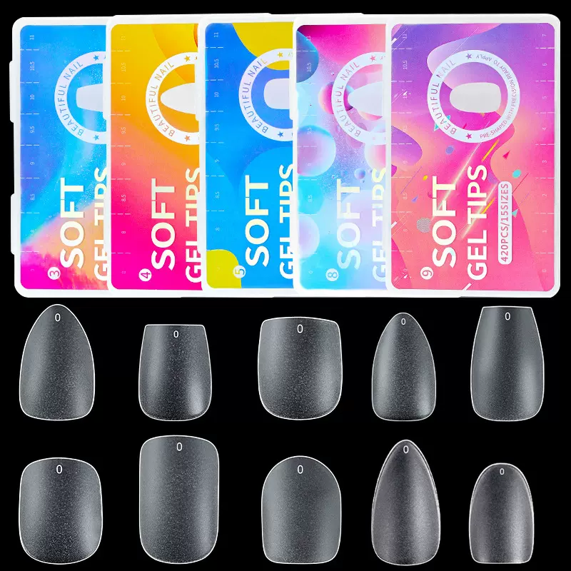 亚马逊爆款短款超薄无痕水滴杏仁假指甲贴片420片装磨砂美甲甲片