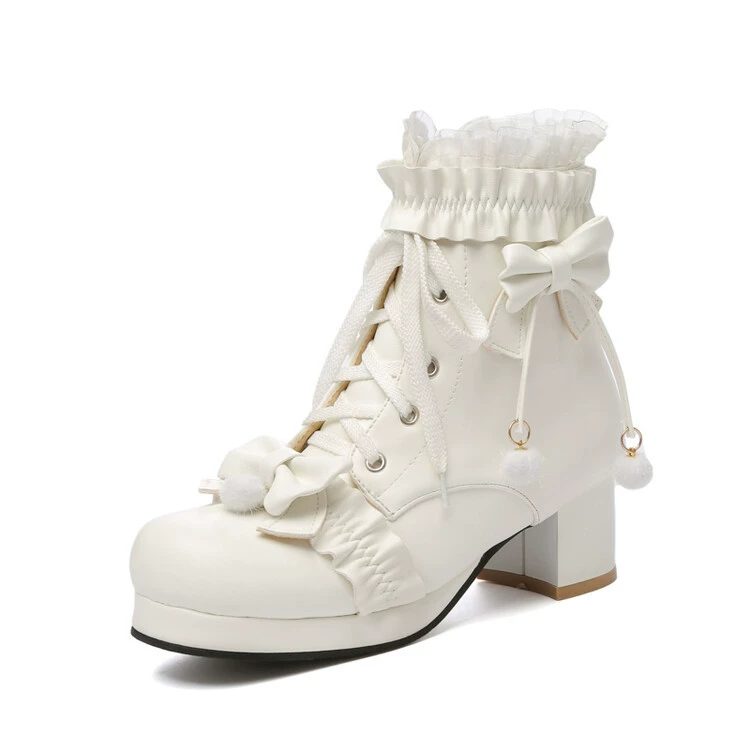 Low boots for students with bow, Lolita style