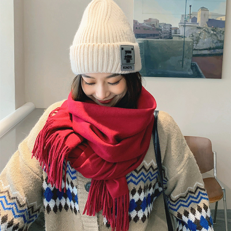 マフラーの女性の冬の新型ウールはカシミヤのマフラーの純色に似せています。|undefined