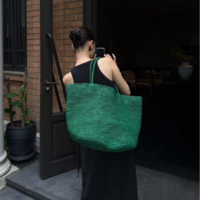 Raffia Hand-Woven Bag for Women, French-Style Straw Bag, Beach Bag for Seaside Vacation, Single-Shoulder Large-Capacity Tote Bag