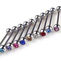 Factory Direct Sale European and American 12 Colors Diamond Inlaid tongue ring stainless steel tongue ring titanium steel tongue ring bar tongue ring body piercing