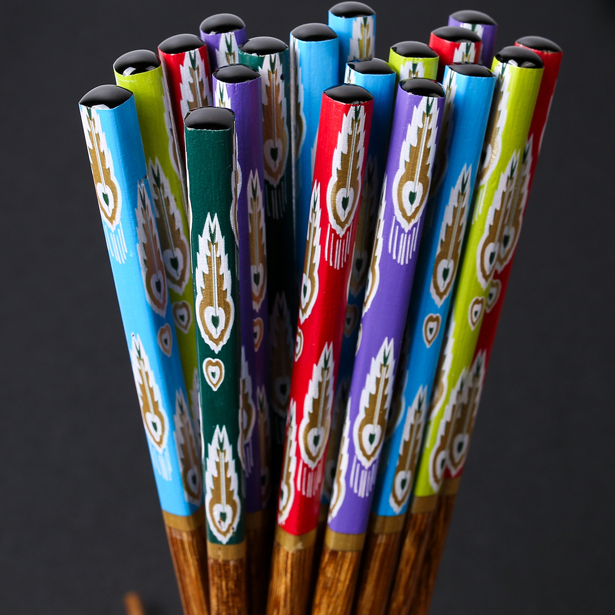 Palillos de madera de ala de pollo, película floral impresa de madera maciza para el hogar, cola de pavo real, sin pintura, sin cera, spot al por mayor, LOGO personalizable