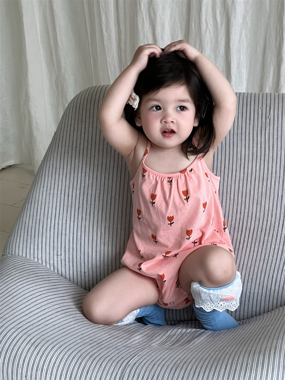 Mono de tirantes finos para niñas, estilo coreano, ropa infantil, novedad 2026, pelele triangular para bebé, mono para recién nacido image 3