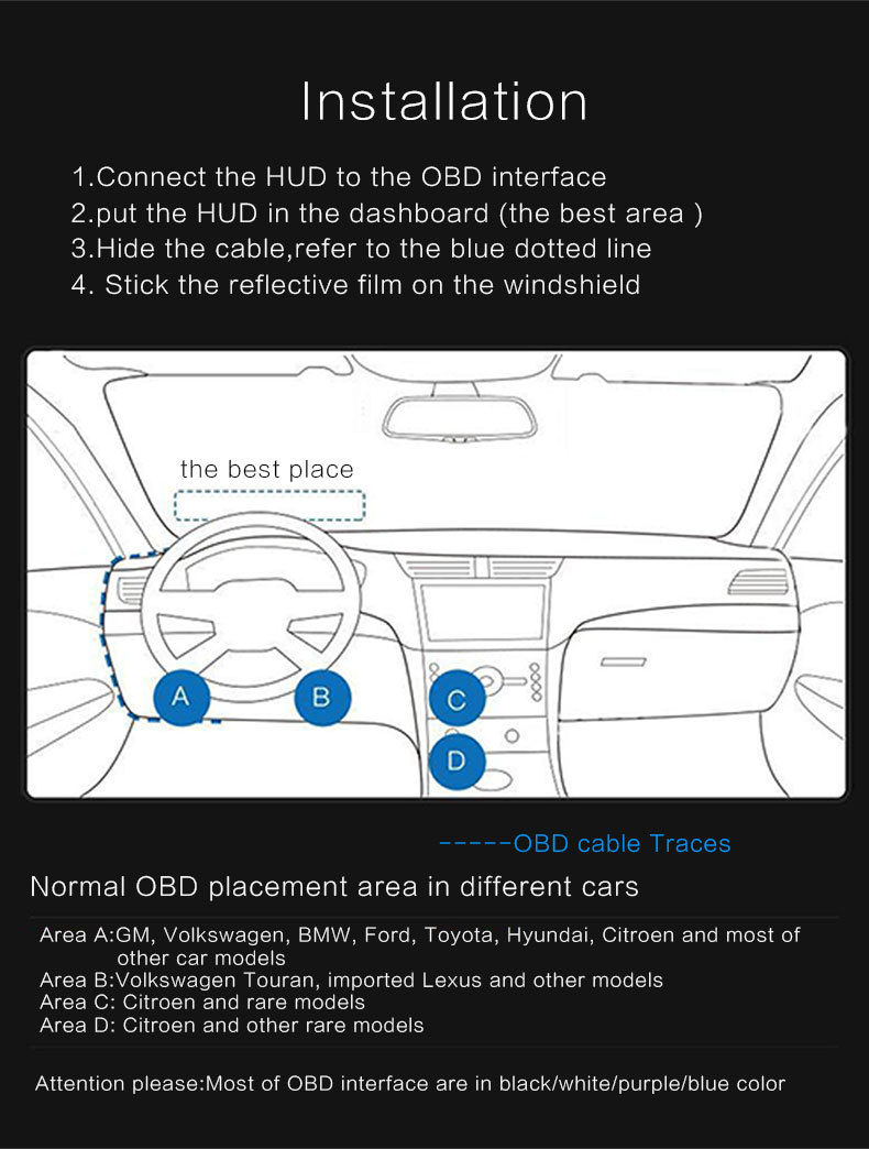 Car Head-Up Display Obd High-Definition Hud Vehicle Head-Up Display Instrument Speedometer Water Temperature Fuel Consumption Meter Cross-Border Exclusive Supply