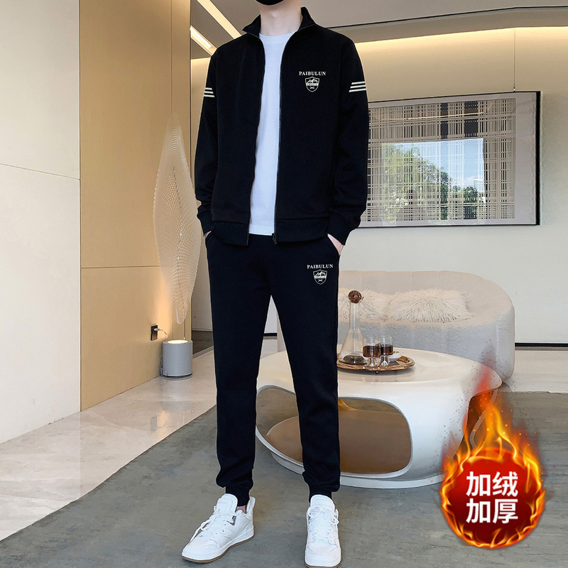 Men's Casual Suit 2025 Autumn and Winter New Style Velvet Stand-Up Collar Cardigan Jacket Fashion Trendy Sports Two-Piece Set Men's Casual Suit 2025 Autumn and Winter New Style Velvet Stand-Up Collar Cardigan Jacket Fashion Trendy Sports Two-Piece Set