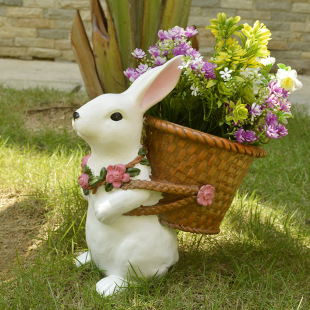 Outdoor Garden Cartoon Rabbit Bamboo Flower Pot Fleshy American Country Creative Balcony Layout Courtyard Landscape Decoration