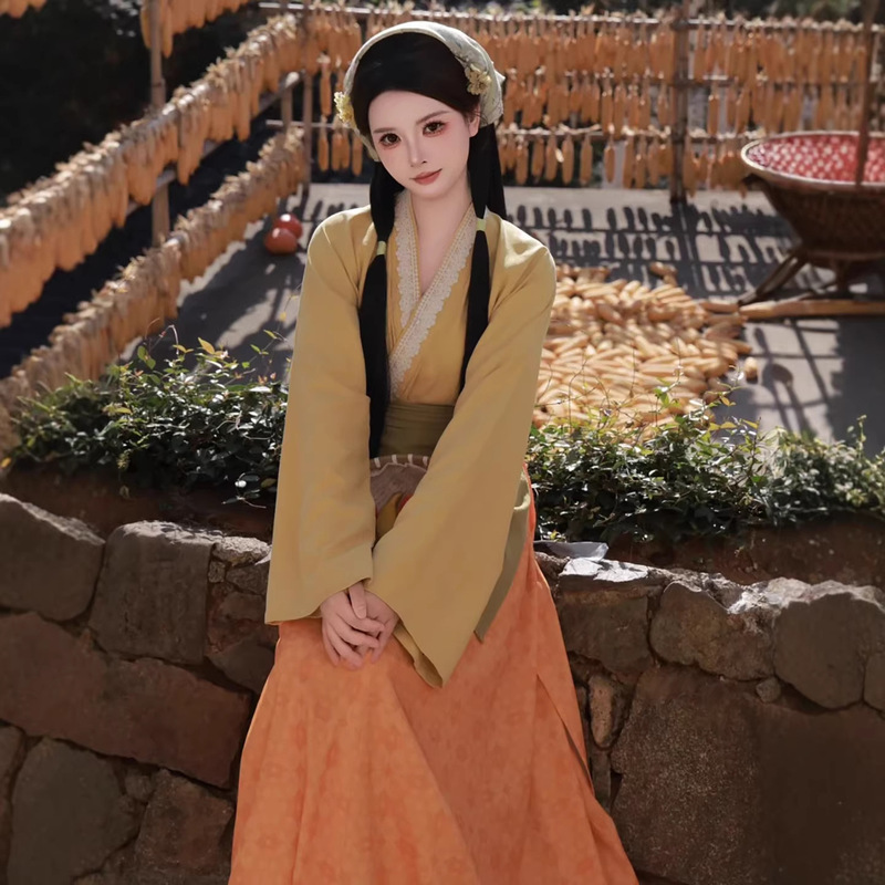 Traditional Chinese Hanfu for women, Song Dynasty style, everyday pastoral style, large sleeves, ethereal and fairy-like, tea-picking girl ancient costume Traditional Chinese Hanfu for women, Song Dynasty style, everyday pastoral style, large sleeves, ethereal and fairy-like, tea-picking girl ancient costume