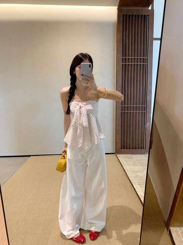 甜辣妹红色波点蝴蝶结抹胸背心女夏季法式小众显瘦无袖短款小上衣|undefined